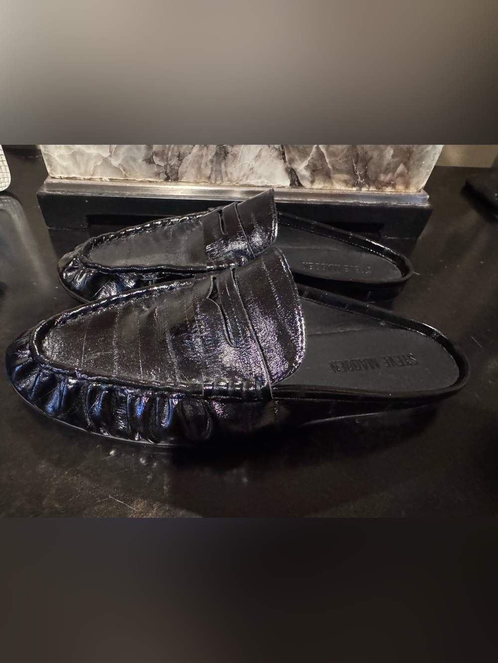 Steve Madden Rafe Slip-on Mule Loafers in Glossy Black